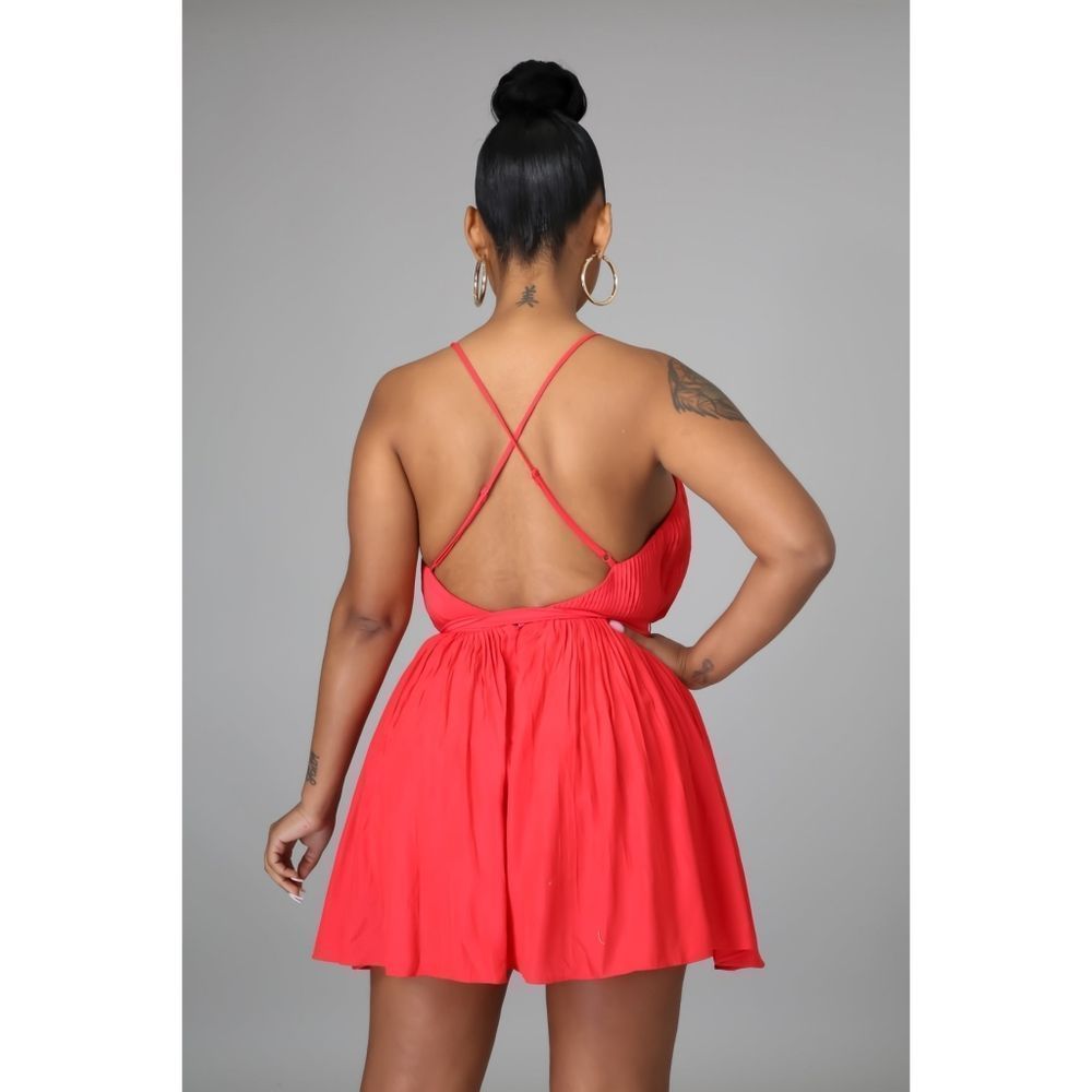 Scarlet Pleated Satin Romper - Picture 10 of 11